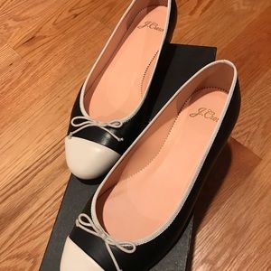 NIB black/ivory leather Kiki ballet flats (JCrew)